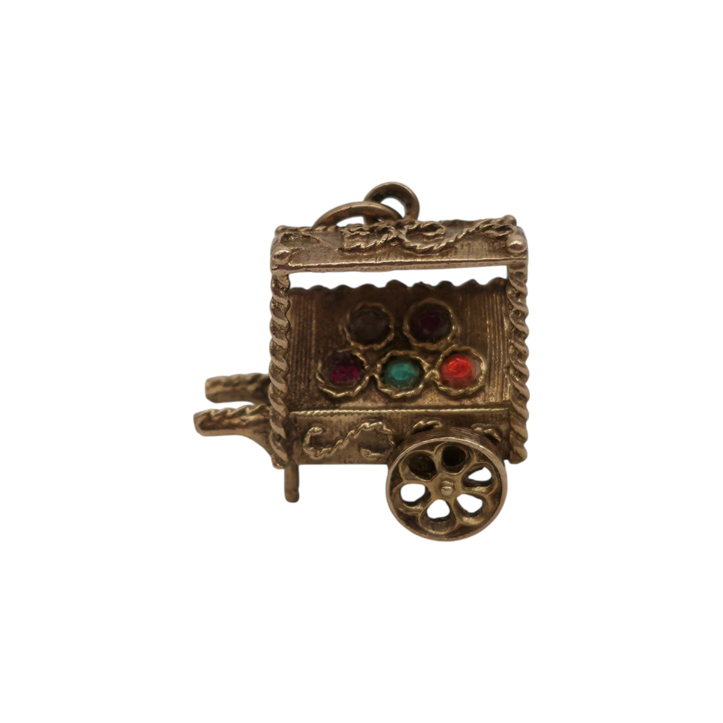 9ct 375 Yellow Gold Market Fruit Cart Charm 1970 L 1.6 cm 3.4 g.