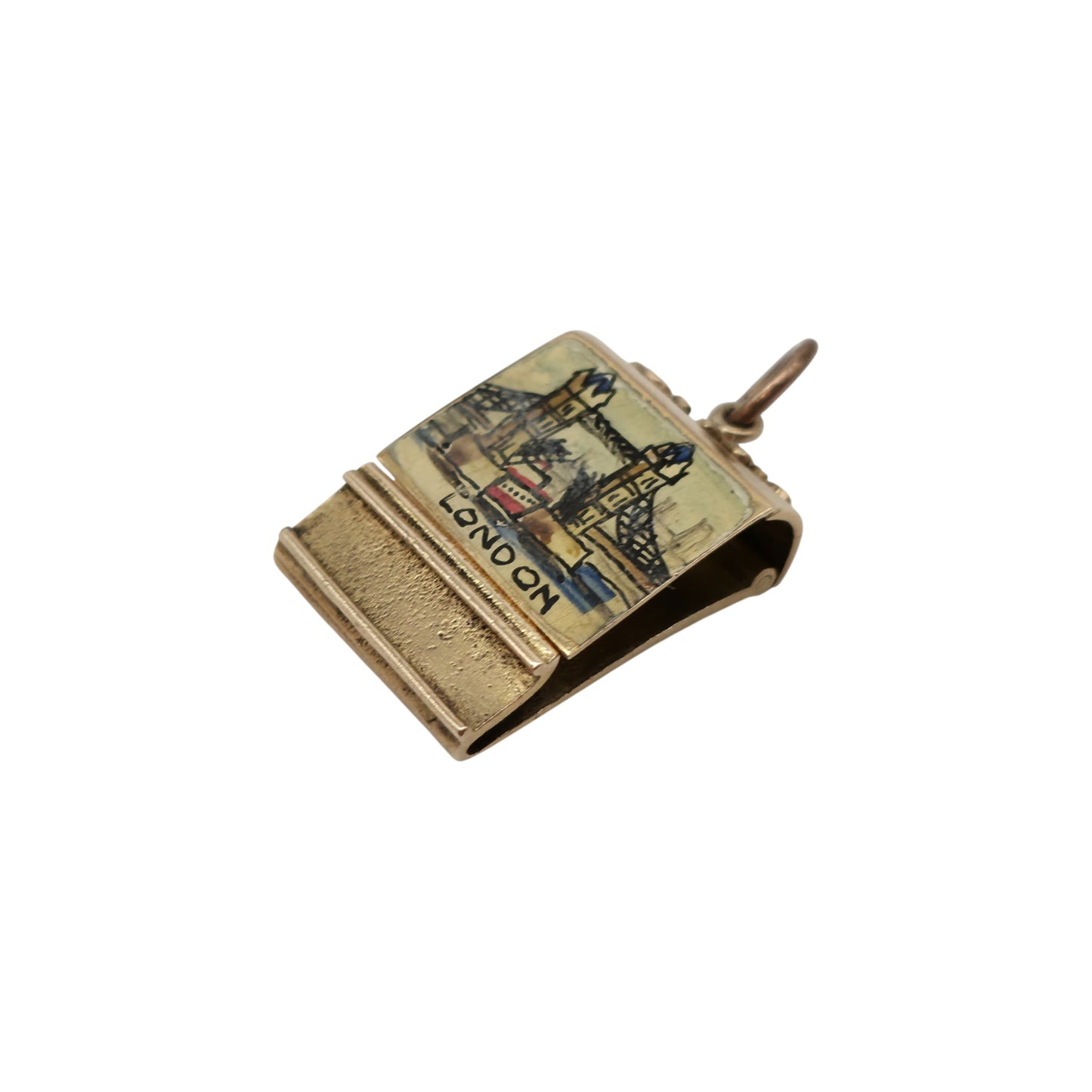 9ct 375 Yellow Gold & Enamel Match Stick Holder Opening Charm c.1960's L 1.9 cm 4.5 g.