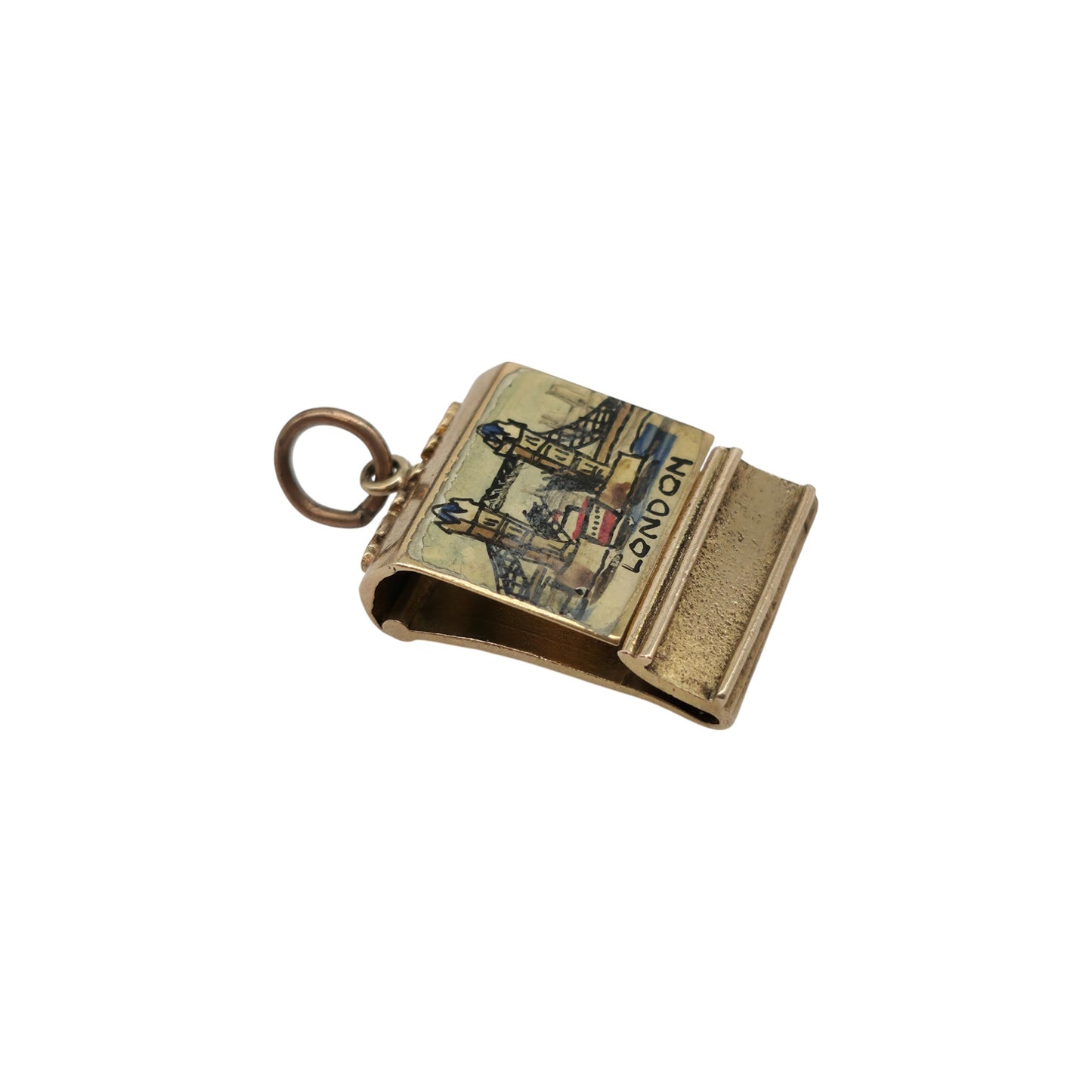 9ct 375 Yellow Gold & Enamel Match Stick Holder Opening Charm c.1960's L 1.9 cm 4.5 g.