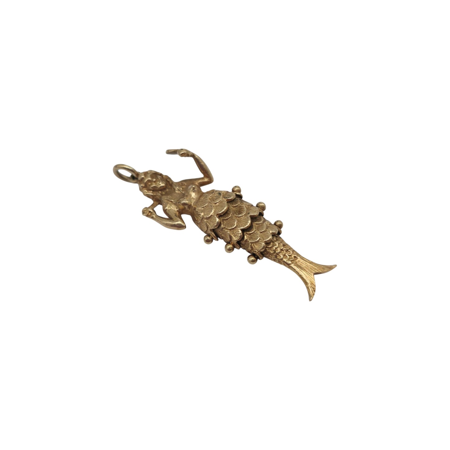 Heavy 9ct 375 Yellow Gold Articulated Mermaid Charm 1970 L 4.4 cm 8.9 g.