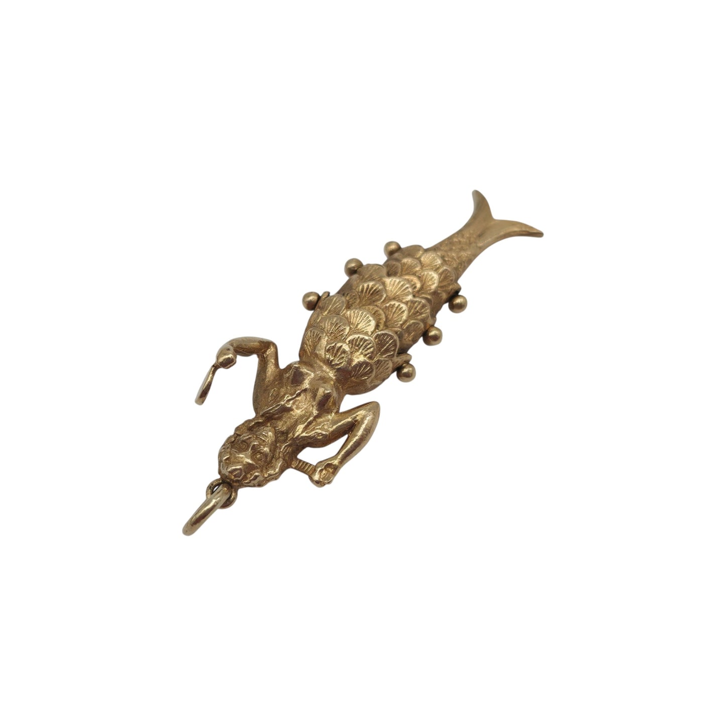 Heavy 9ct 375 Yellow Gold Articulated Mermaid Charm 1970 L 4.4 cm 8.9 g.