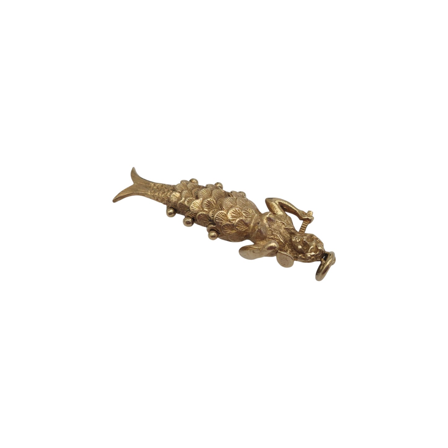 Heavy 9ct 375 Yellow Gold Articulated Mermaid Charm 1970 L 4.4 cm 8.9 g.