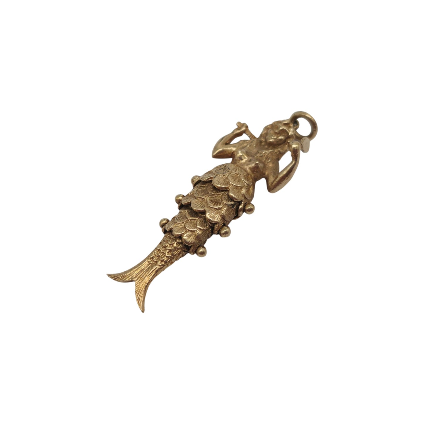 Heavy 9ct 375 Yellow Gold Articulated Mermaid Charm 1970 L 4.4 cm 8.9 g.