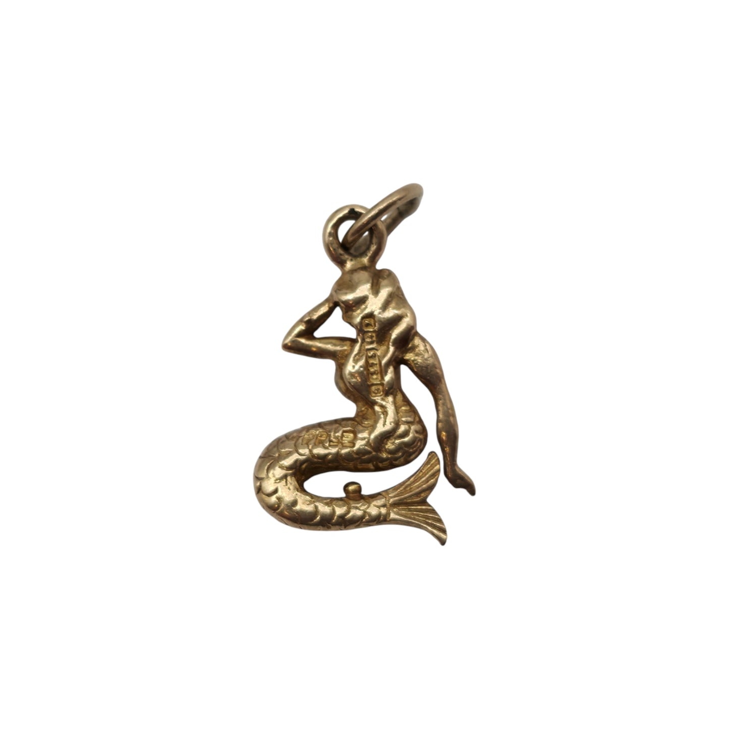 9ct 375 Yellow Gold Mermaid Charm 1958 L 1.2 cm 1.2 g.