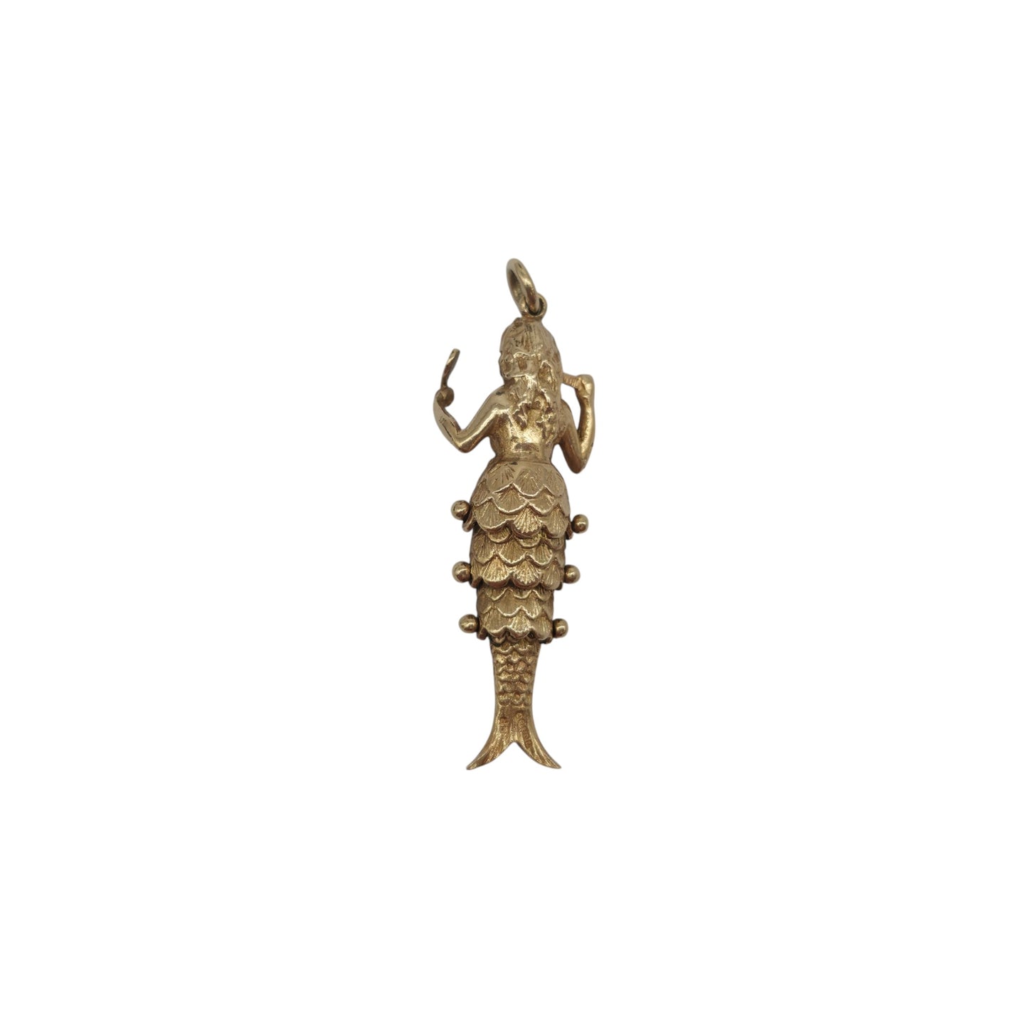 Heavy 9ct 375 Yellow Gold Articulated Mermaid Charm 1970 L 4.4 cm 8.9 g.