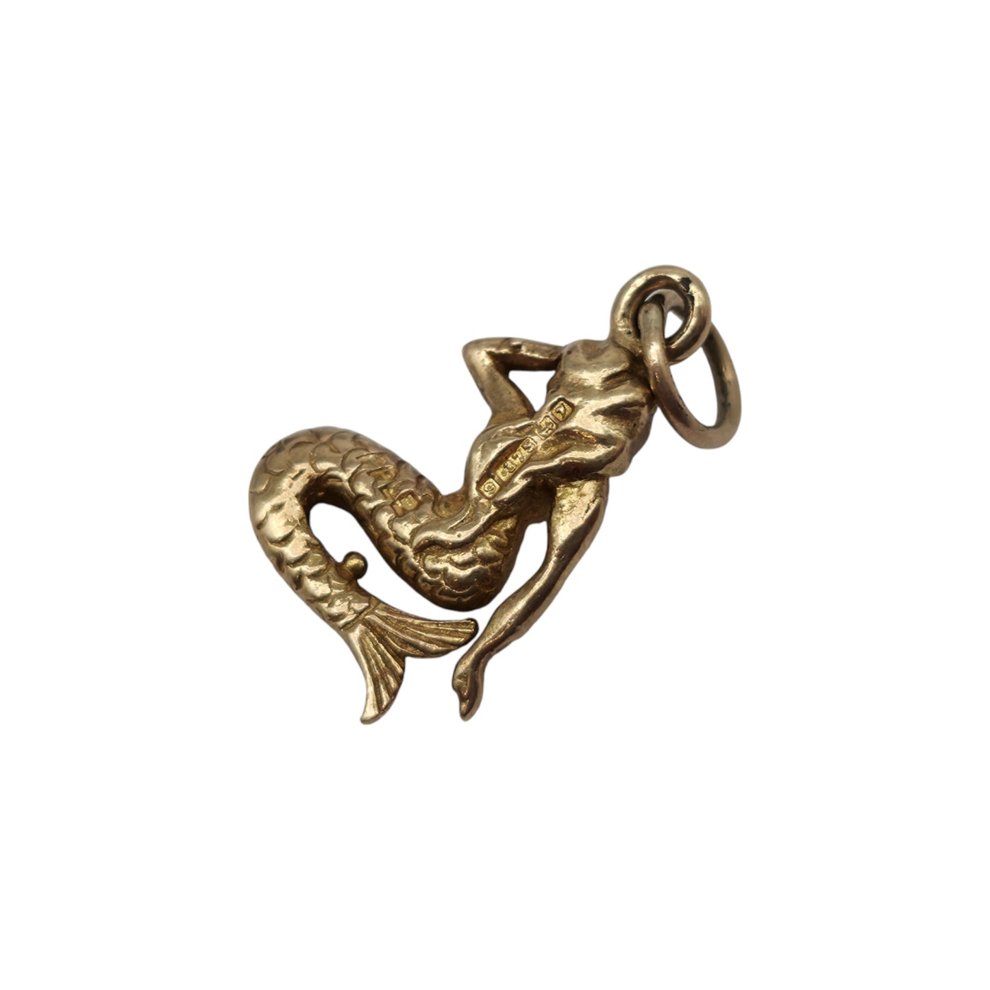 9ct 375 Yellow Gold Mermaid Charm 1958 L 1.2 cm 1.2 g.