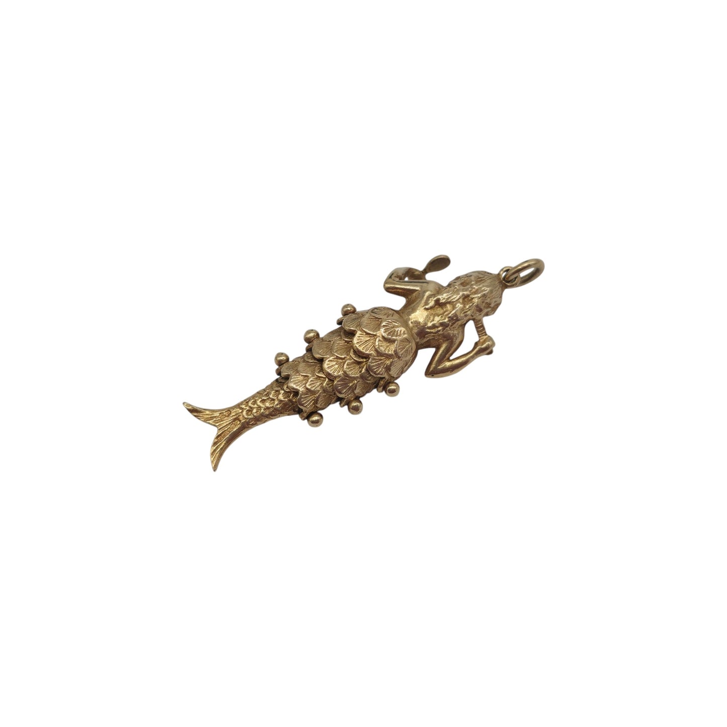 Heavy 9ct 375 Yellow Gold Articulated Mermaid Charm 1970 L 4.4 cm 8.9 g.
