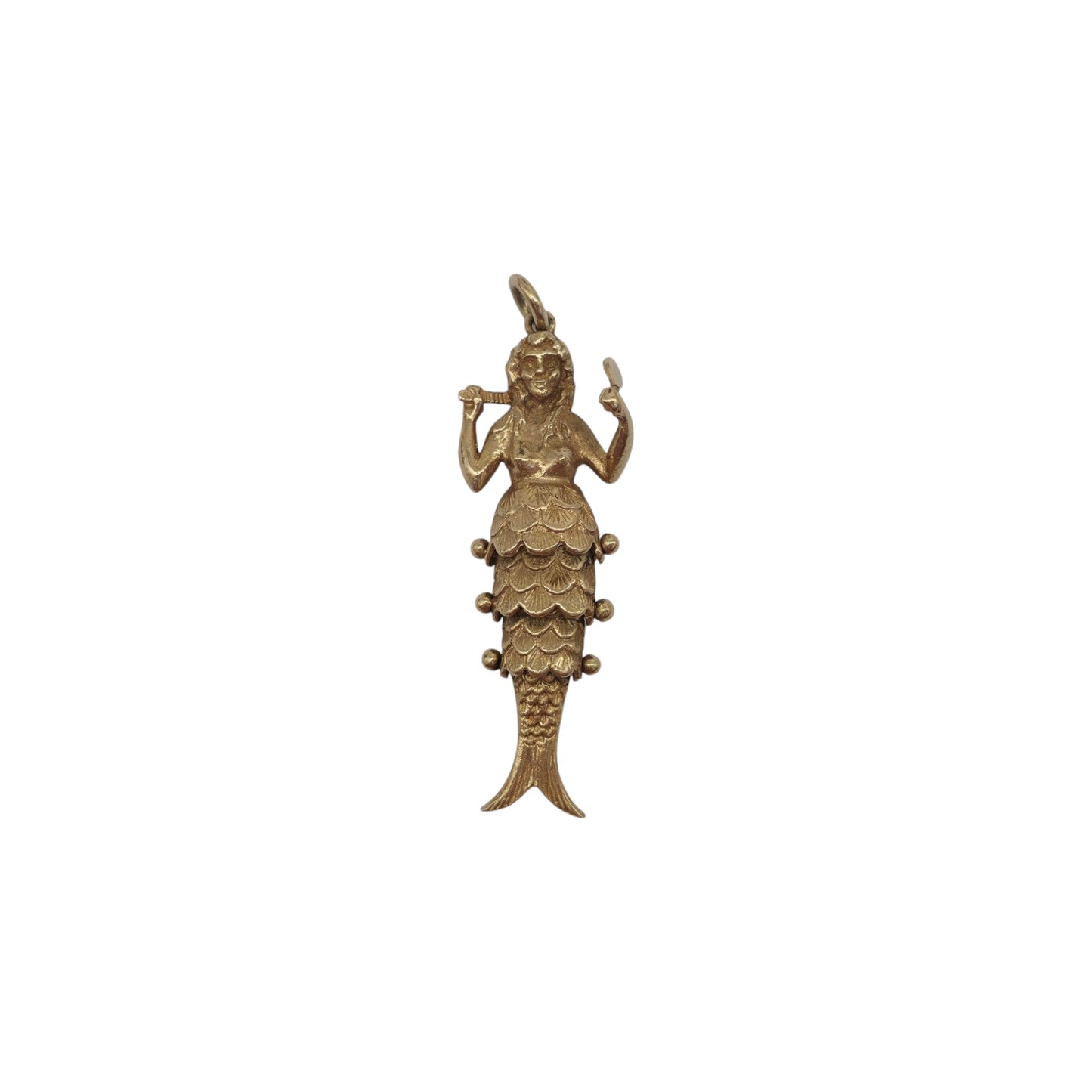 Heavy 9ct 375 Yellow Gold Articulated Mermaid Charm 1970 L 4.4 cm 8.9 g.