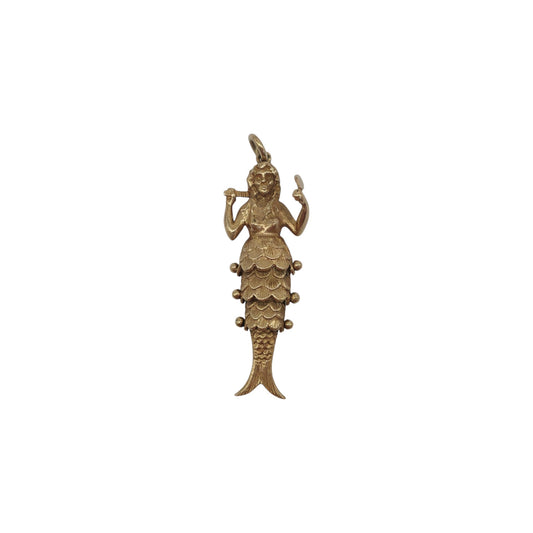 Heavy 9ct 375 Yellow Gold Articulated Mermaid Charm 1970 L 4.4 cm 8.9 g.