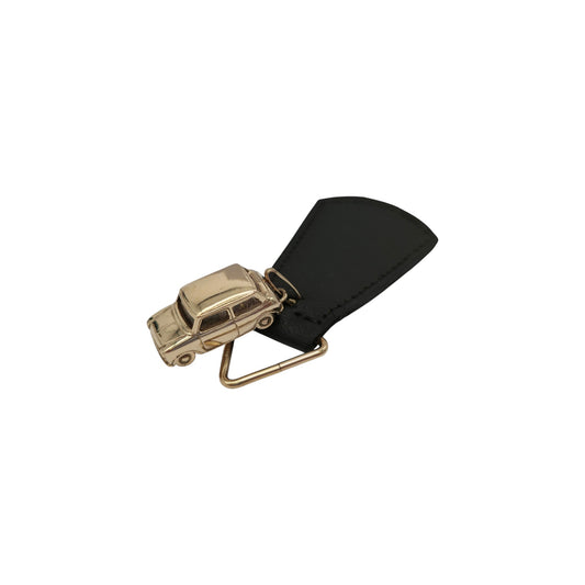 Unusual Heavy 9ct 375 Yellow Gold Mini Cooper Leather Key Fob 1967, 16.0 g.