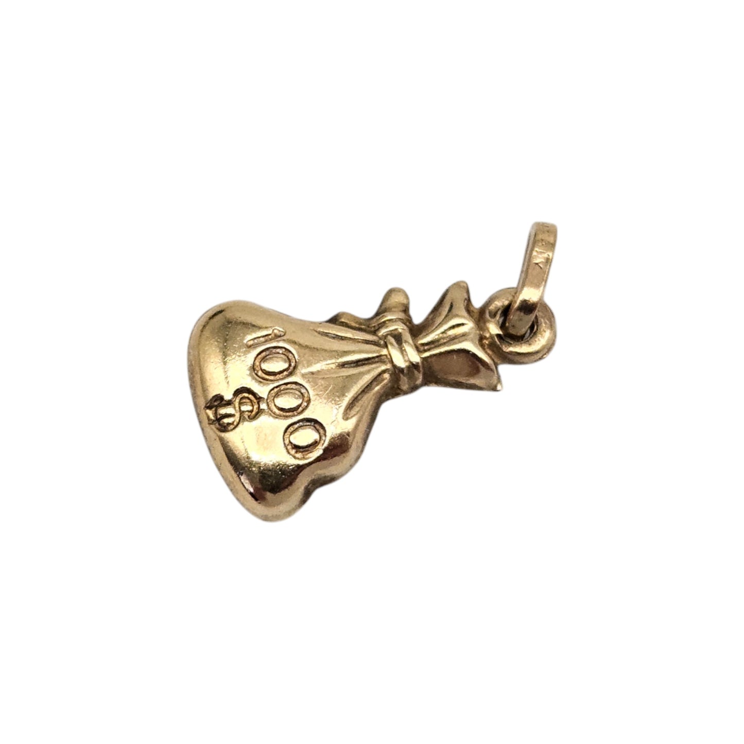 9ct Yellow Gold "$1000" Money Bag Charm L 1.2 cm 0.6 g.