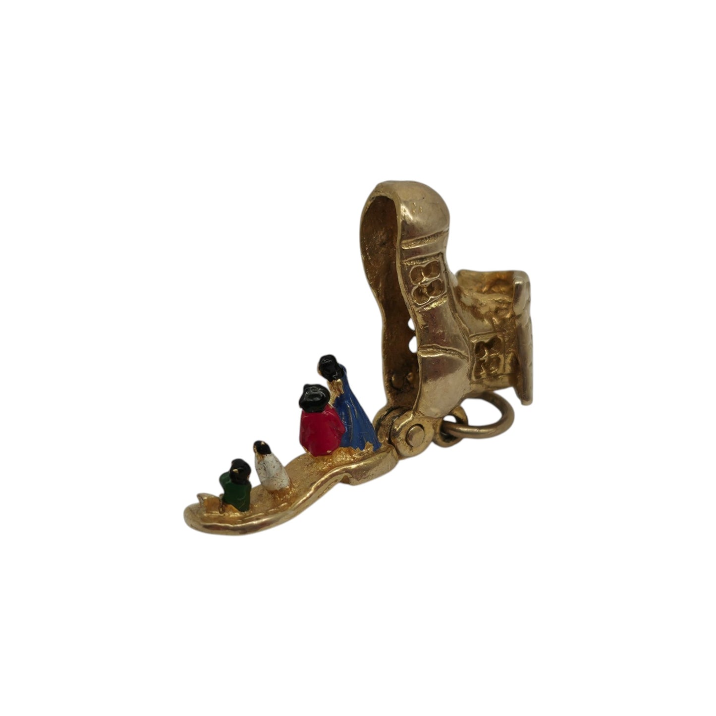 9ct 375 Yellow Gold & Enamel Mother Hubbard Inside Shoe Opening Charm 1967 L 1.5 cm 2.7 g.