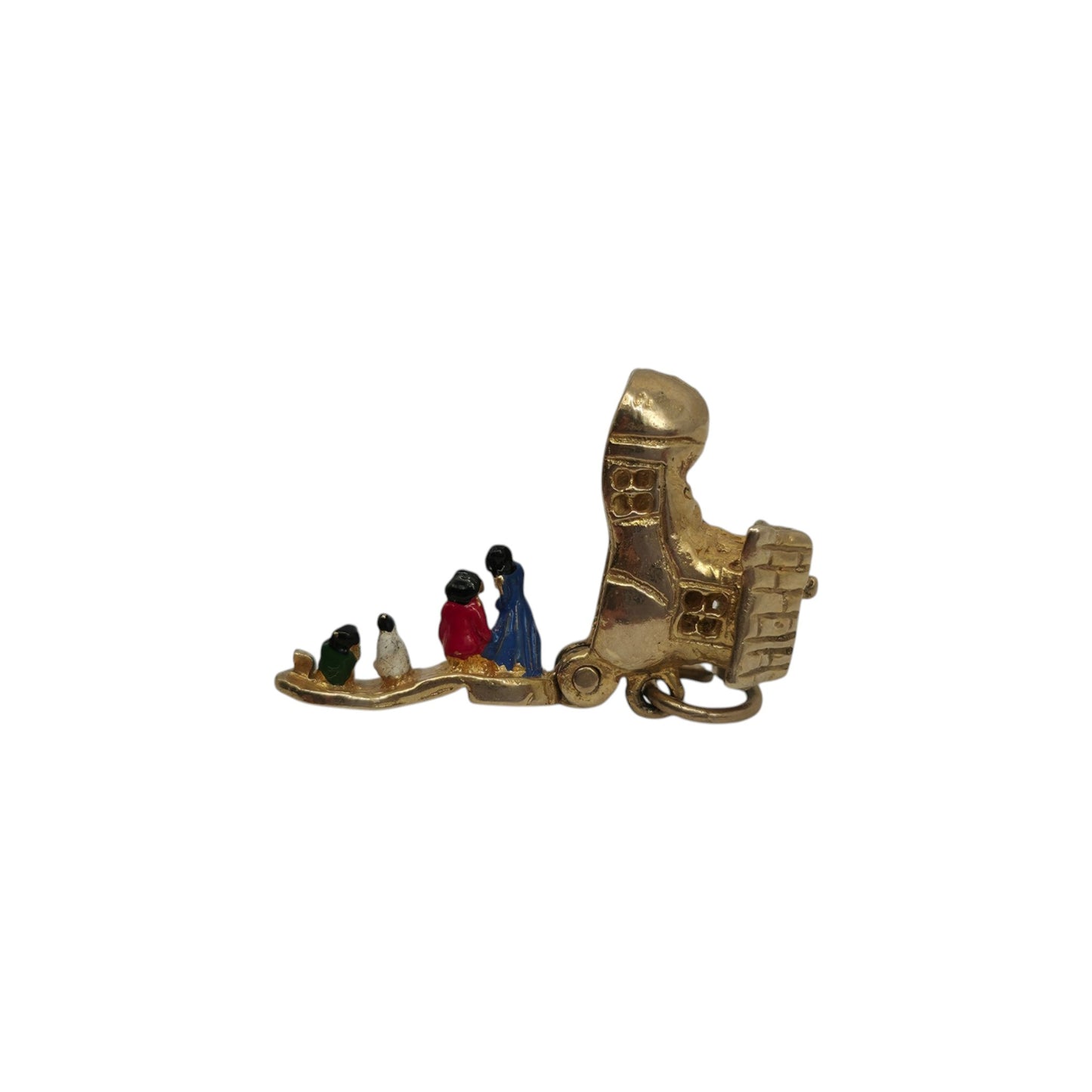 9ct 375 Yellow Gold & Enamel Mother Hubbard Inside Shoe Opening Charm 1967 L 1.5 cm 2.7 g.