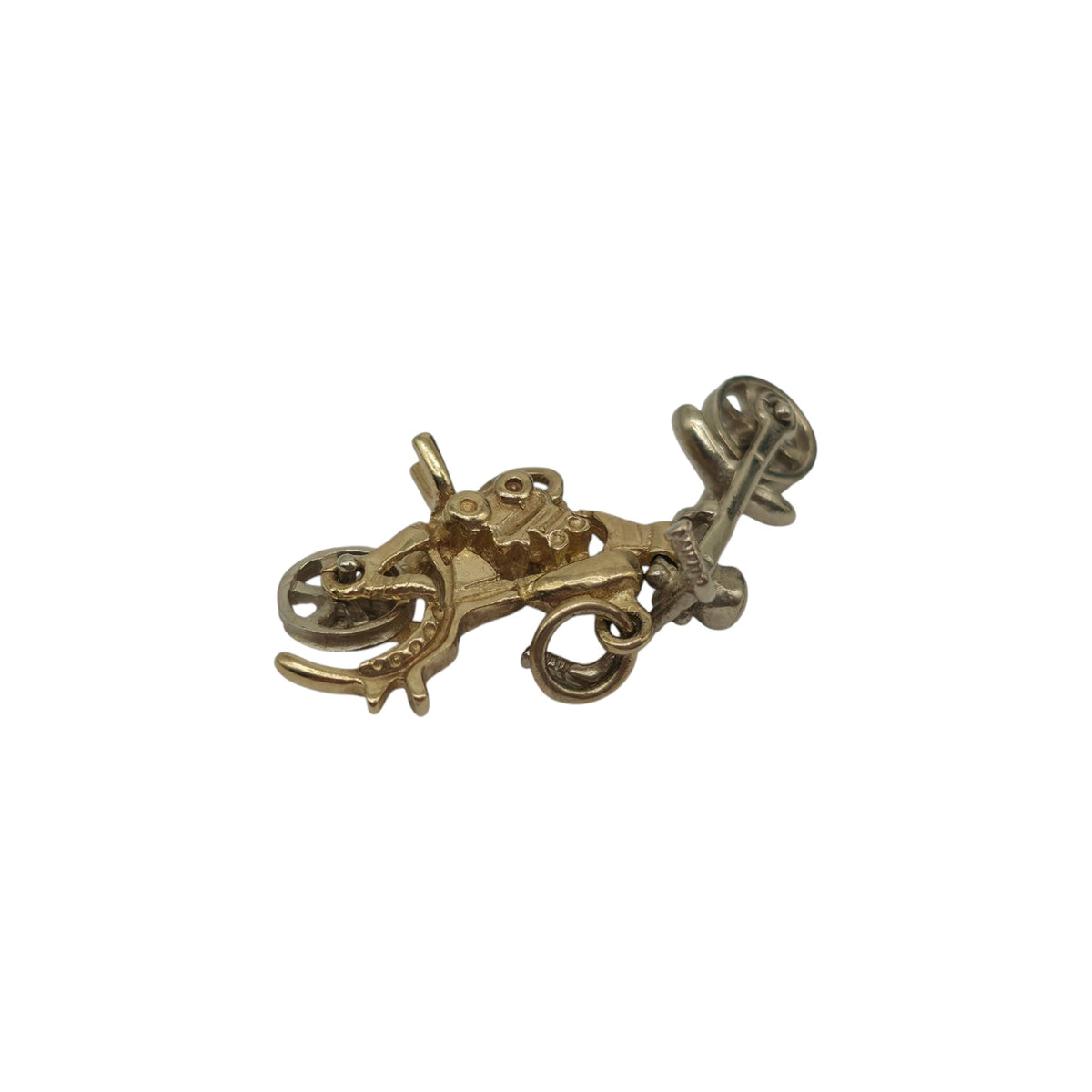 9ct Yellow & White Gold Articulated Motorcycle Charm L 3.0 cm 4.2 g.