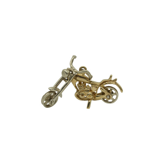 9ct Yellow & White Gold Articulated Motorcycle Charm L 3.0 cm 4.2 g.