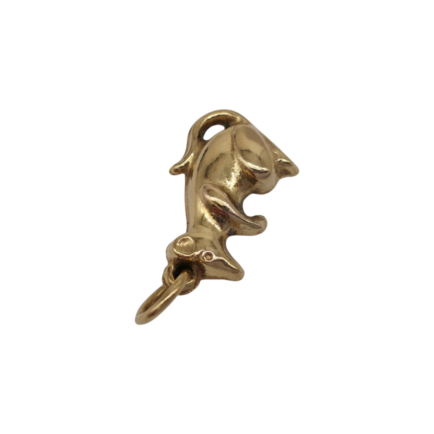 9ct 375 Yellow Gold Mouse Charm 1976 L 1.3 cm 0.8 g.