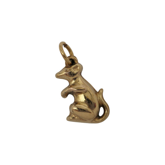 9ct 375 Yellow Gold Mouse Charm 1976 L 1.3 cm 0.8 g.