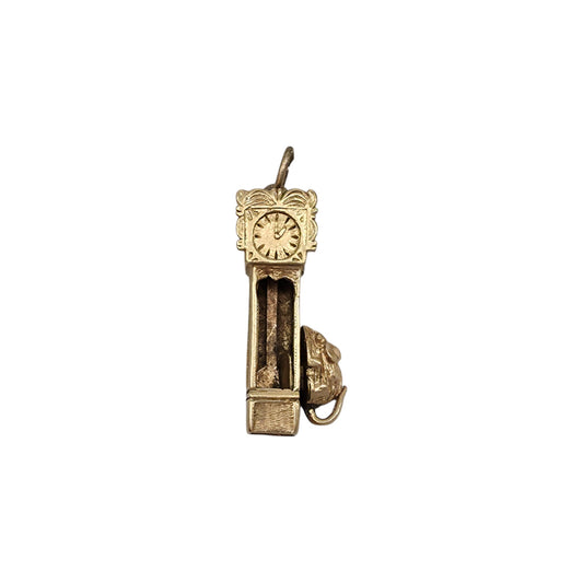 9ct 375 Yellow Gold Mouse On Grandfather Clock Articulated Charm 1964 L 2.2 cm 3.4 g.