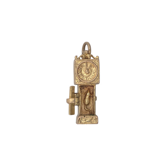 9ct 375 Yellow Gold Mouse Inside Grandfather Clock Opening Charm 1960 L 1.8 cm 2.4 g.