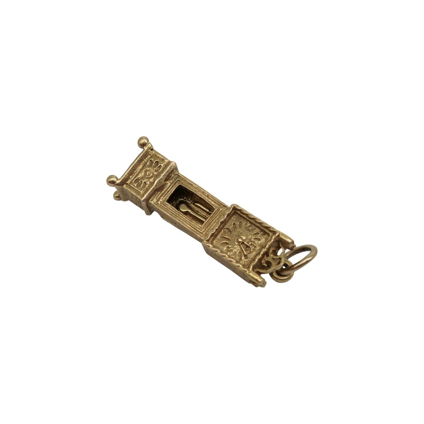 9ct 375 Yellow Gold Mouse Inside Grandfather Clock Charm 1978 L 2.5 cm 3.7 g.