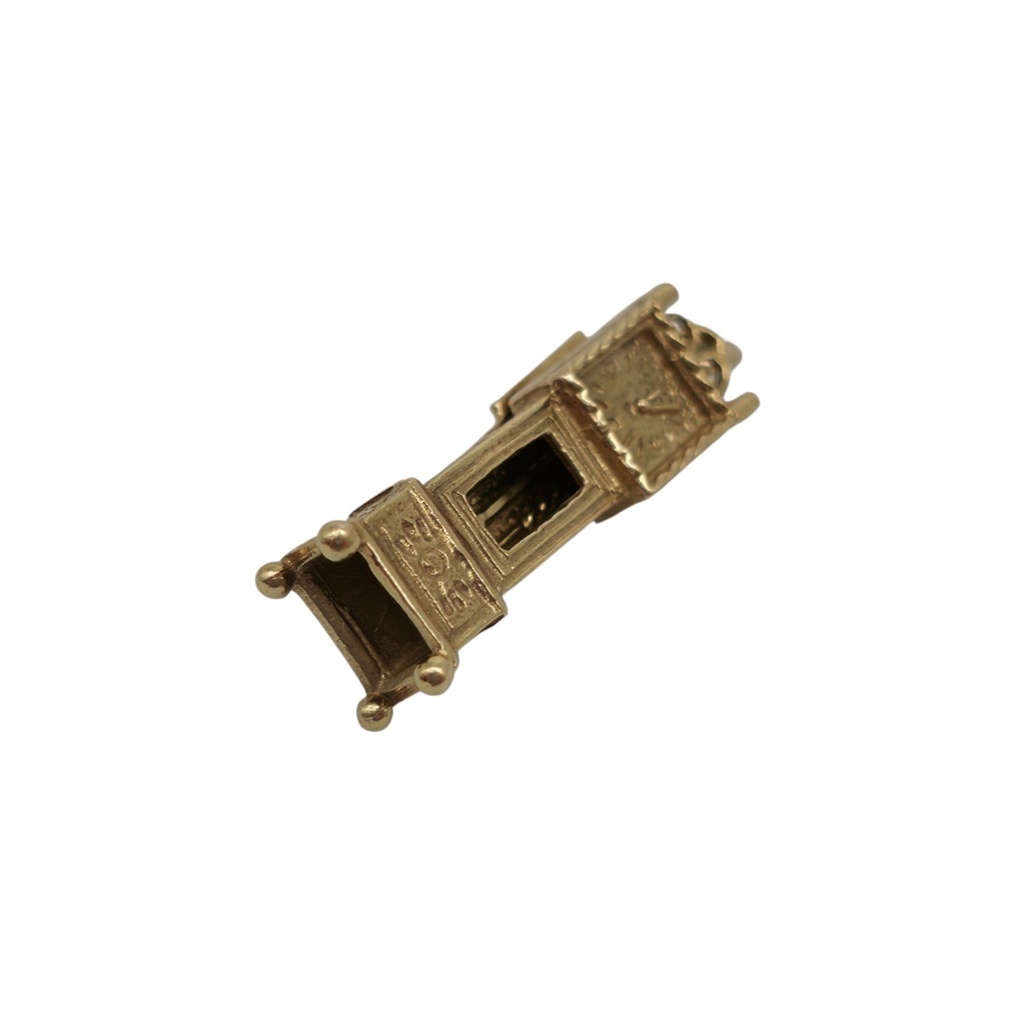 9ct 375 Yellow Gold Mouse Inside Grandfather Clock Charm 1978 L 2.5 cm 3.7 g.