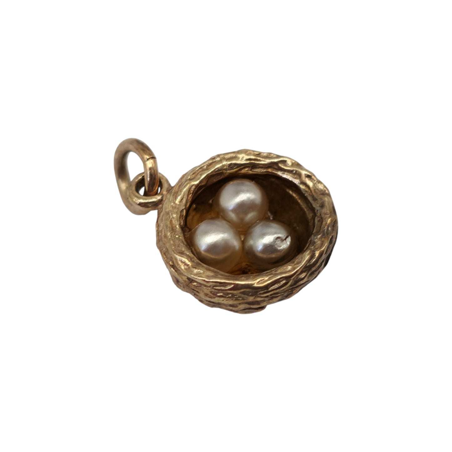 9ct 375 Yellow Gold Nest With Pearls Charm c.1980 L 1.1 cm 2.7 g.