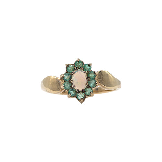 9ct gold Ring set with opal and emeralds