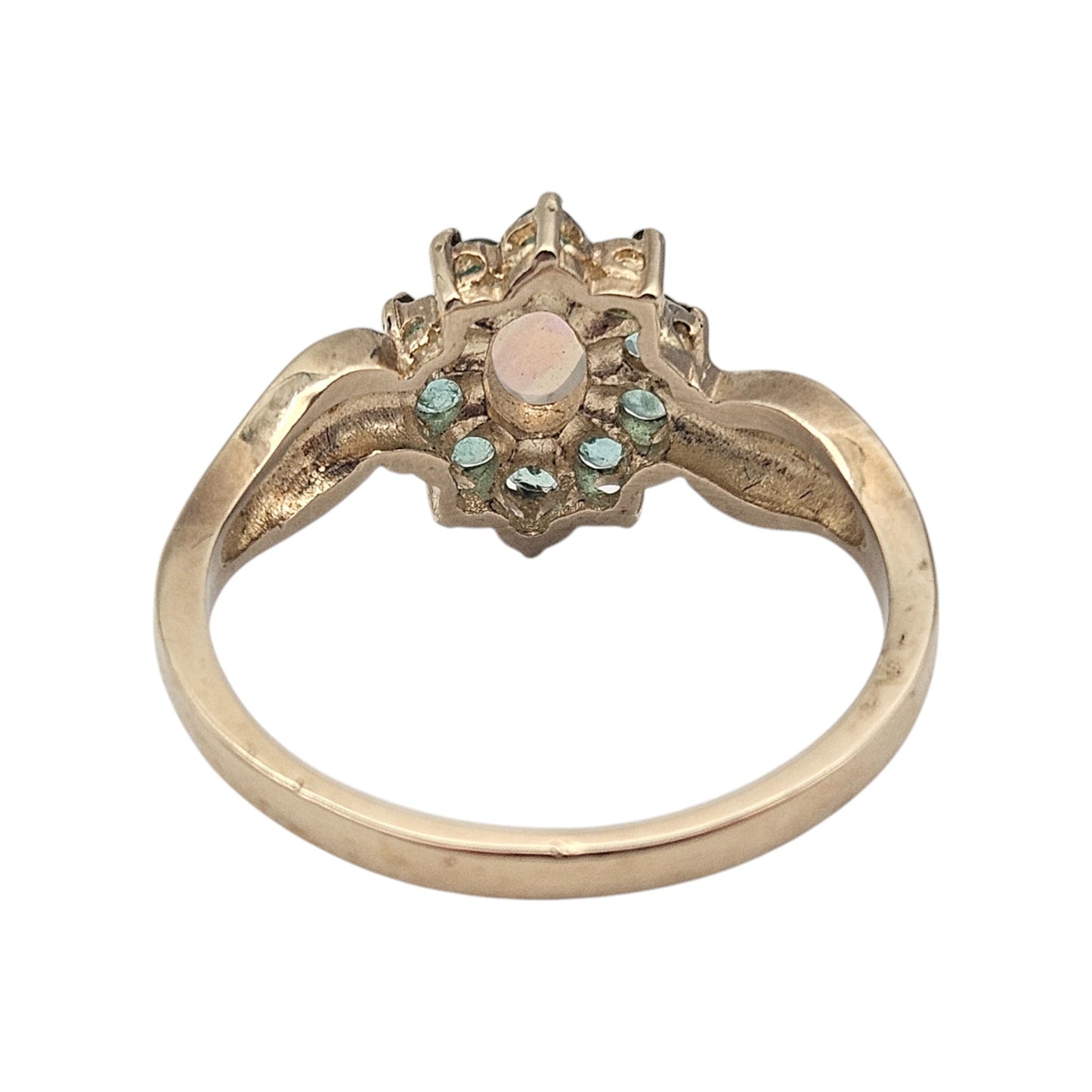 9ct 375 Yellow Gold Opal & Emeralds Ring Size P 1/2 2.9 g.