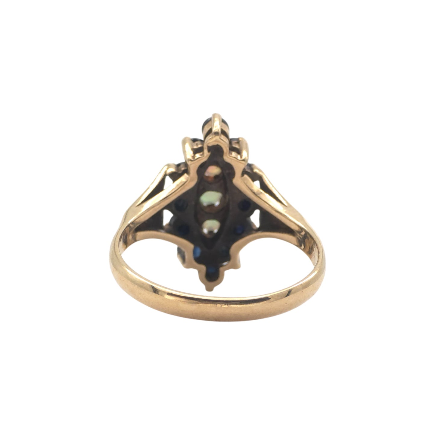 9ct 375 Yellow Gold Ring Set With Sapphires & Opals 1975 Size P 3.2 g