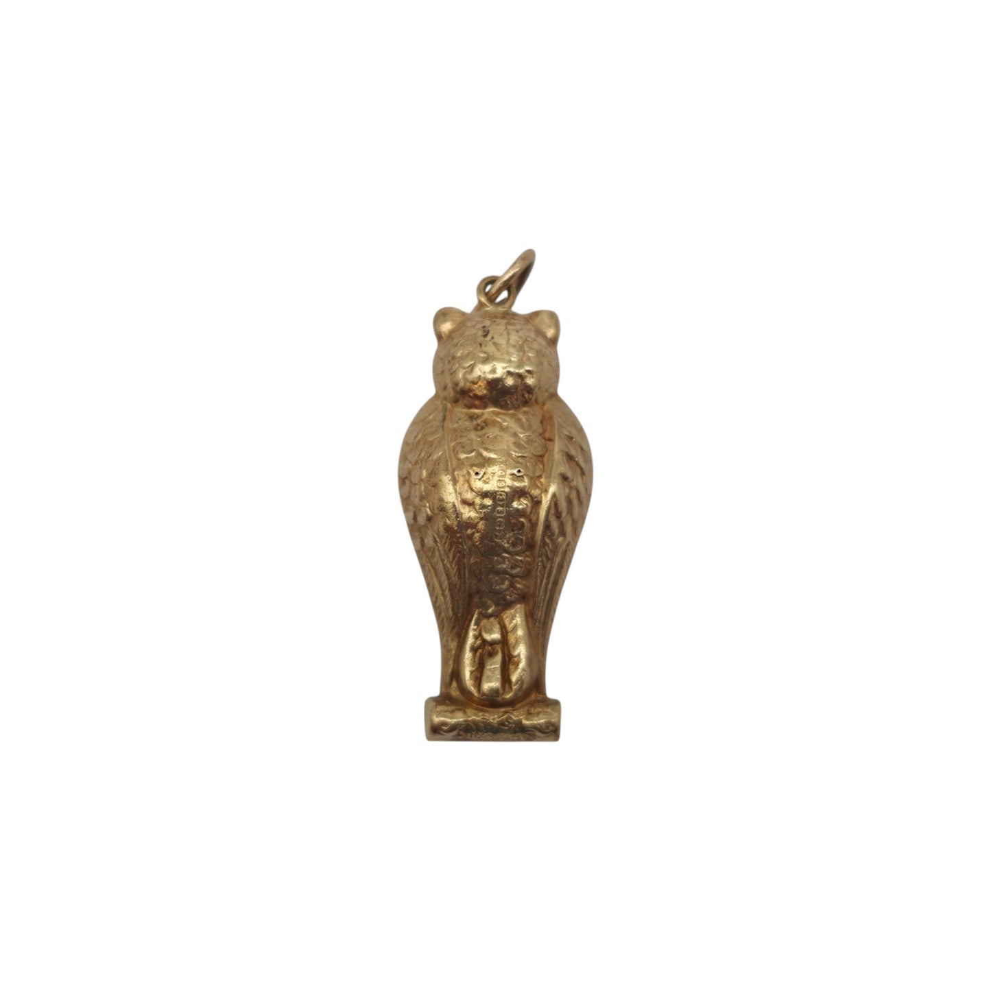 9ct 375 Yellow Gold Owl Charm 1968 L 2.5 cm 1.5 g.