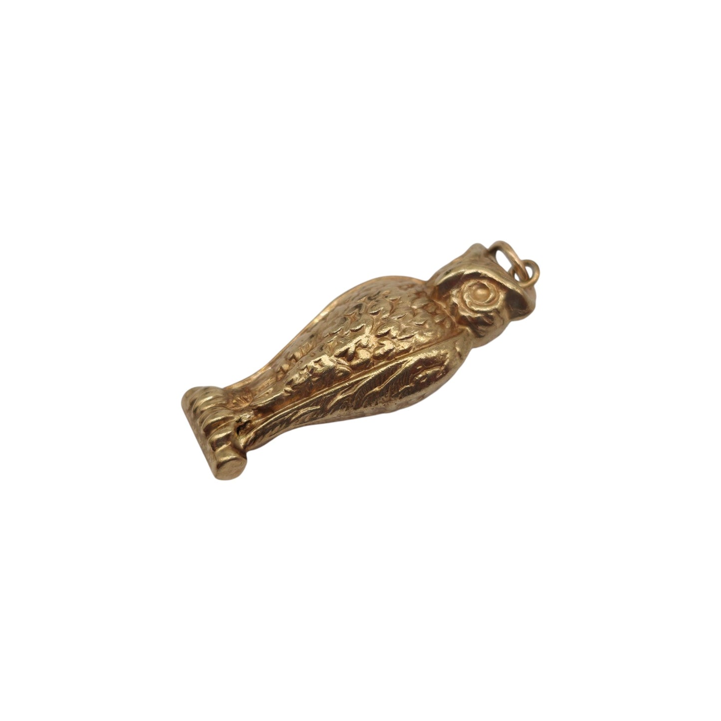 9ct 375 Yellow Gold Owl Charm 1968 L 2.5 cm 1.5 g.