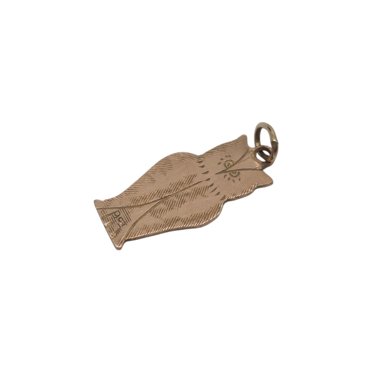 Antique 9ct Rose Gold Owl Flat Charm c.1920 L 1.6 cm 0.8 g.