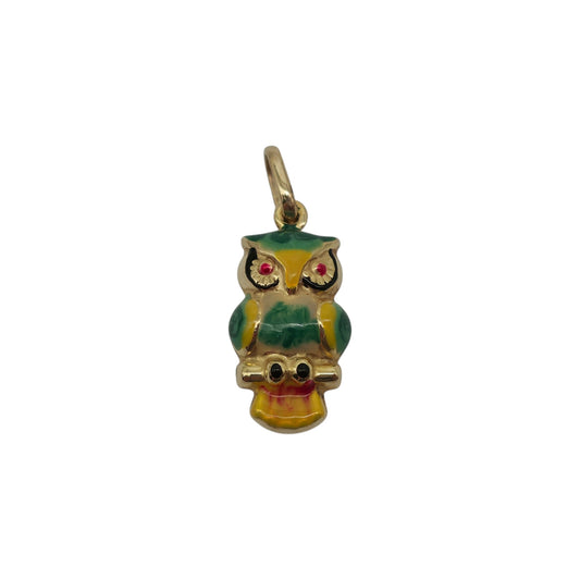 9ct 375 Yellow Gold & Enamel Owl Charm L 1.5 cm 1.2 g.