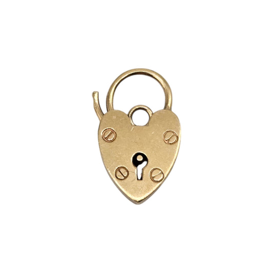 9ct 375 Yellow Gold Heart Shaped Padlock 1977 L 2.2 cm 2.7 g.