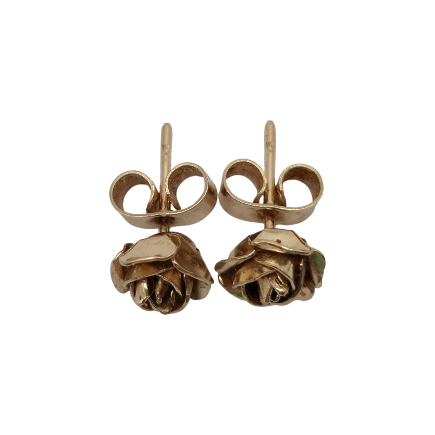 Pair 9ct 375 Yellow Gold Rose Ear Studs 1979, 1.4 g.