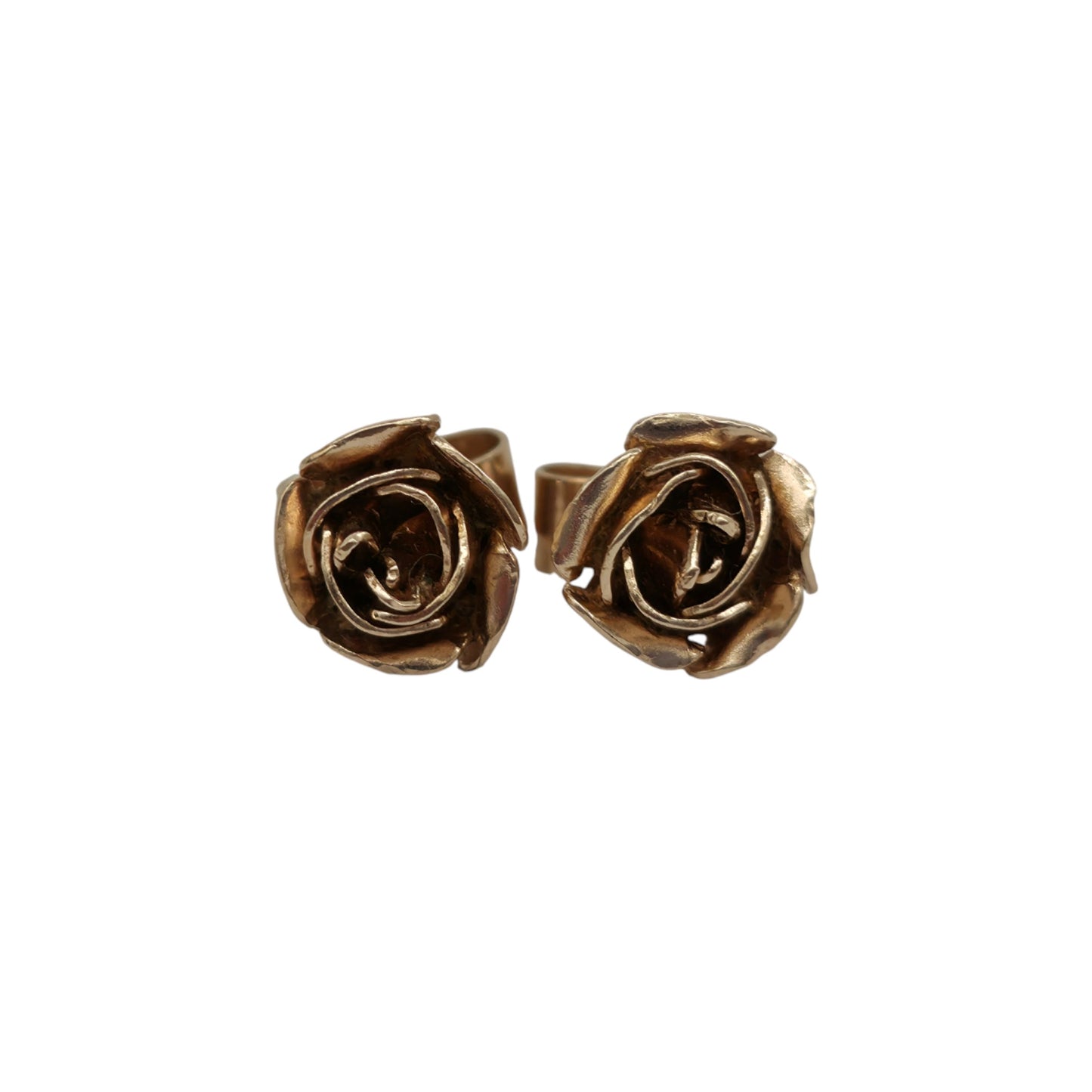 Pair 9ct 375 Yellow Gold Rose Ear Studs 1979, 1.4 g.