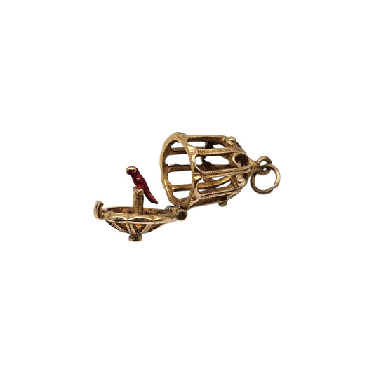 9ct 375 Yellow Gold Parrot In The Cage Opening Charm 1963 L 1.8 cm 3.7 g.