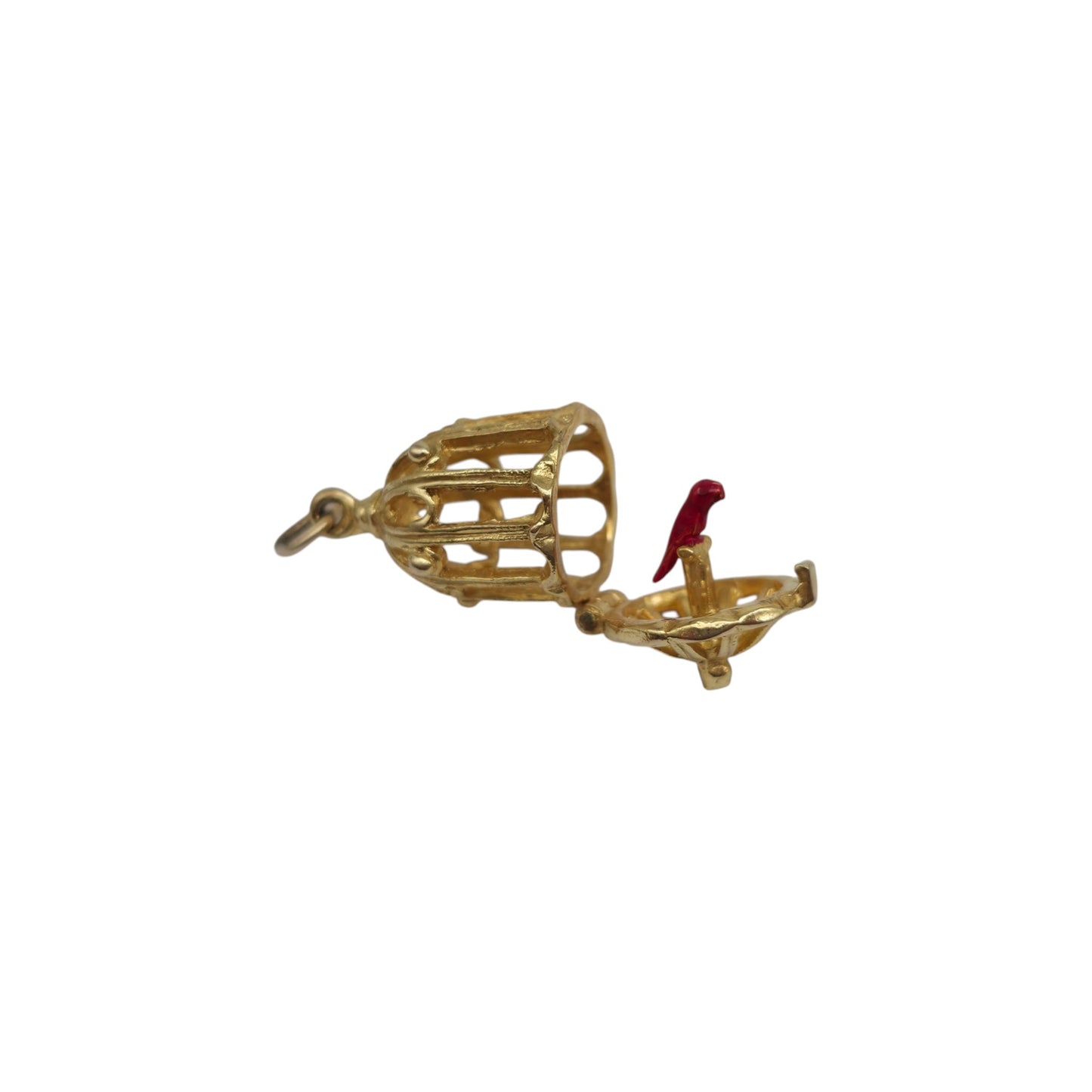 9ct 375 Yellow Gold & Enamel Parrot In A Cage Opening Charm 1965 L 1.9 cm 3.4 g.