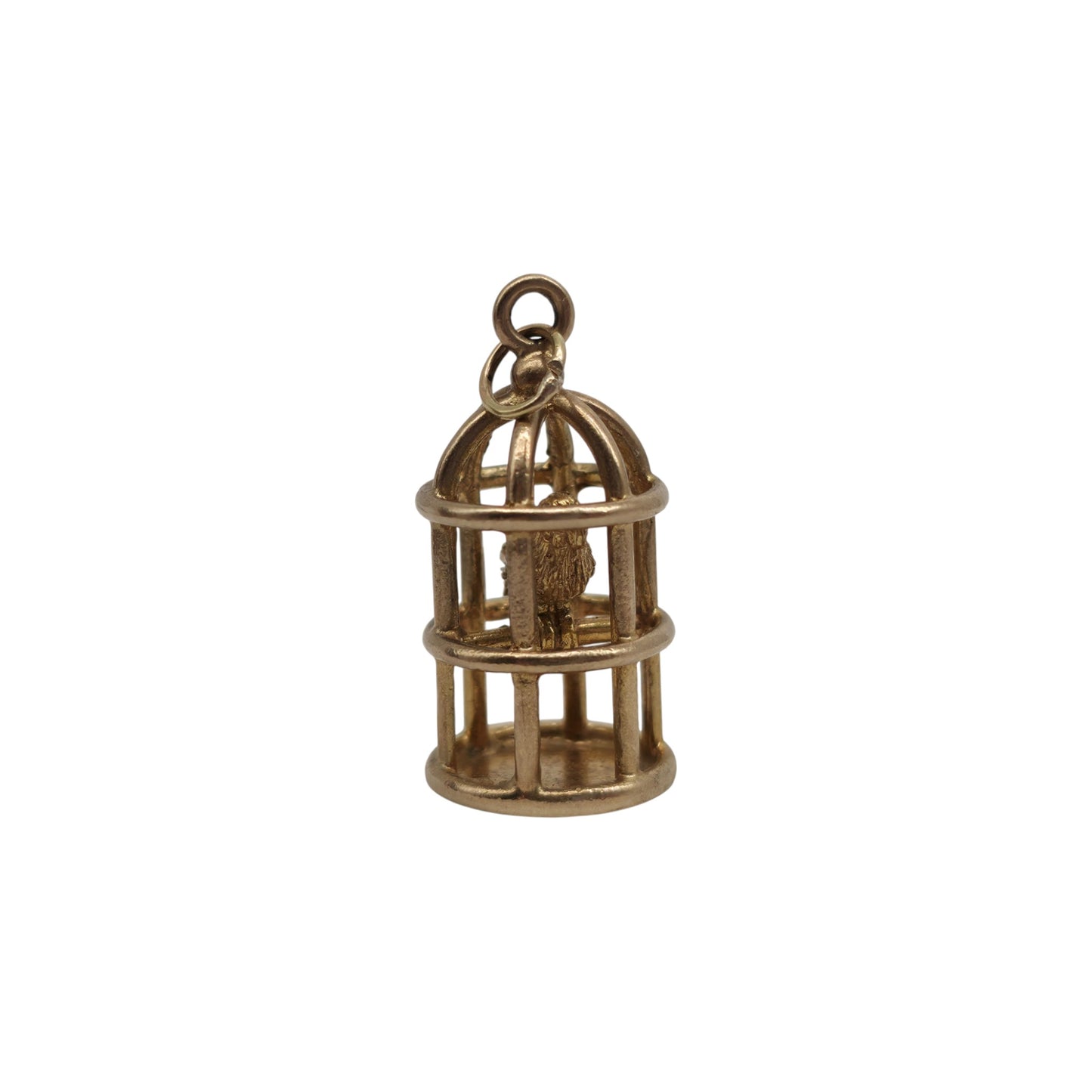 9ct 375 Yellow Gold Parrot In Cage Charm 1967 L 1.9 cm 3.8 g.