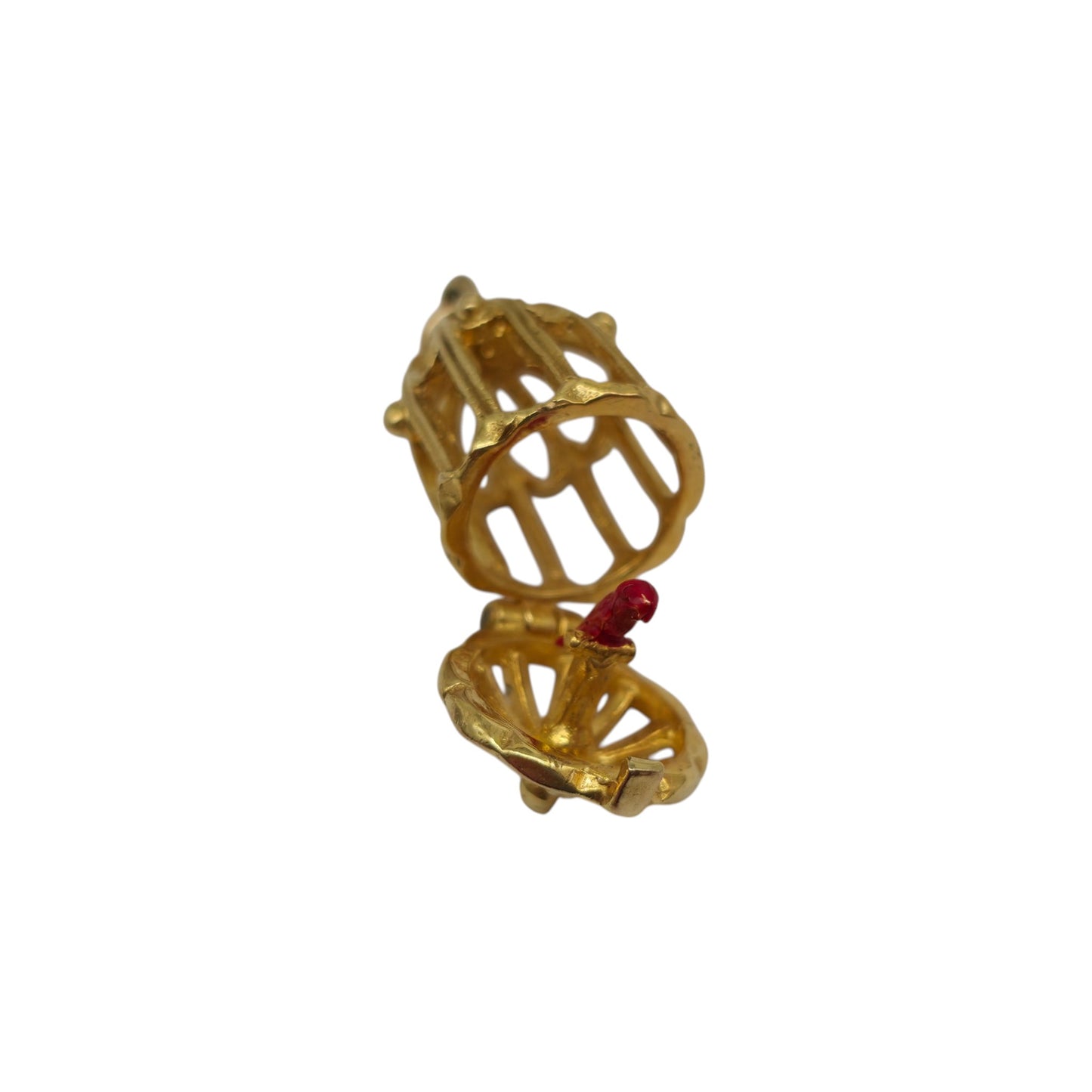9ct 375 Yellow Gold & Enamel Parrot In A Cage Opening Charm 1965 L 1.9 cm 3.4 g.