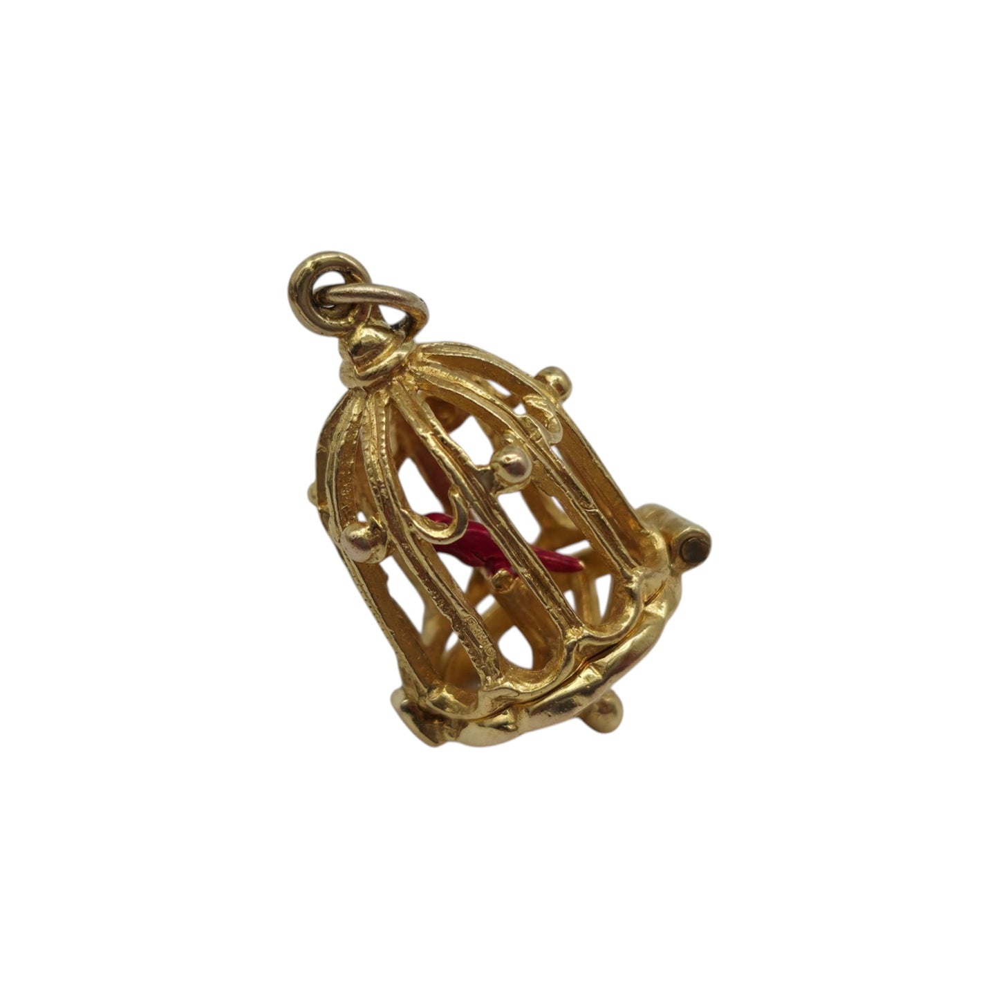 9ct 375 Yellow Gold & Enamel Parrot In A Cage Opening Charm 1965 L 1.9 cm 3.4 g.