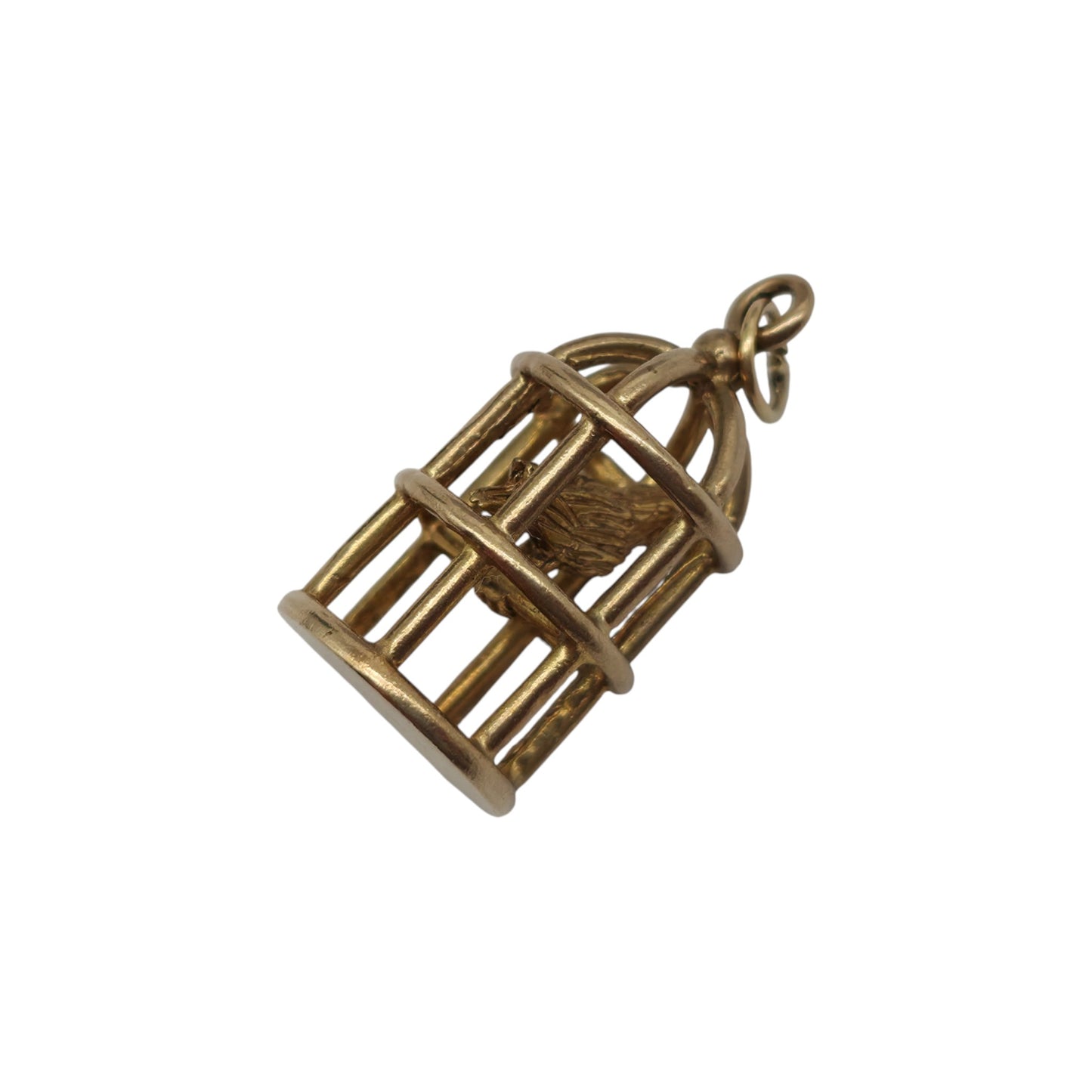 9ct 375 Yellow Gold Parrot In Cage Charm 1967 L 1.9 cm 3.8 g.