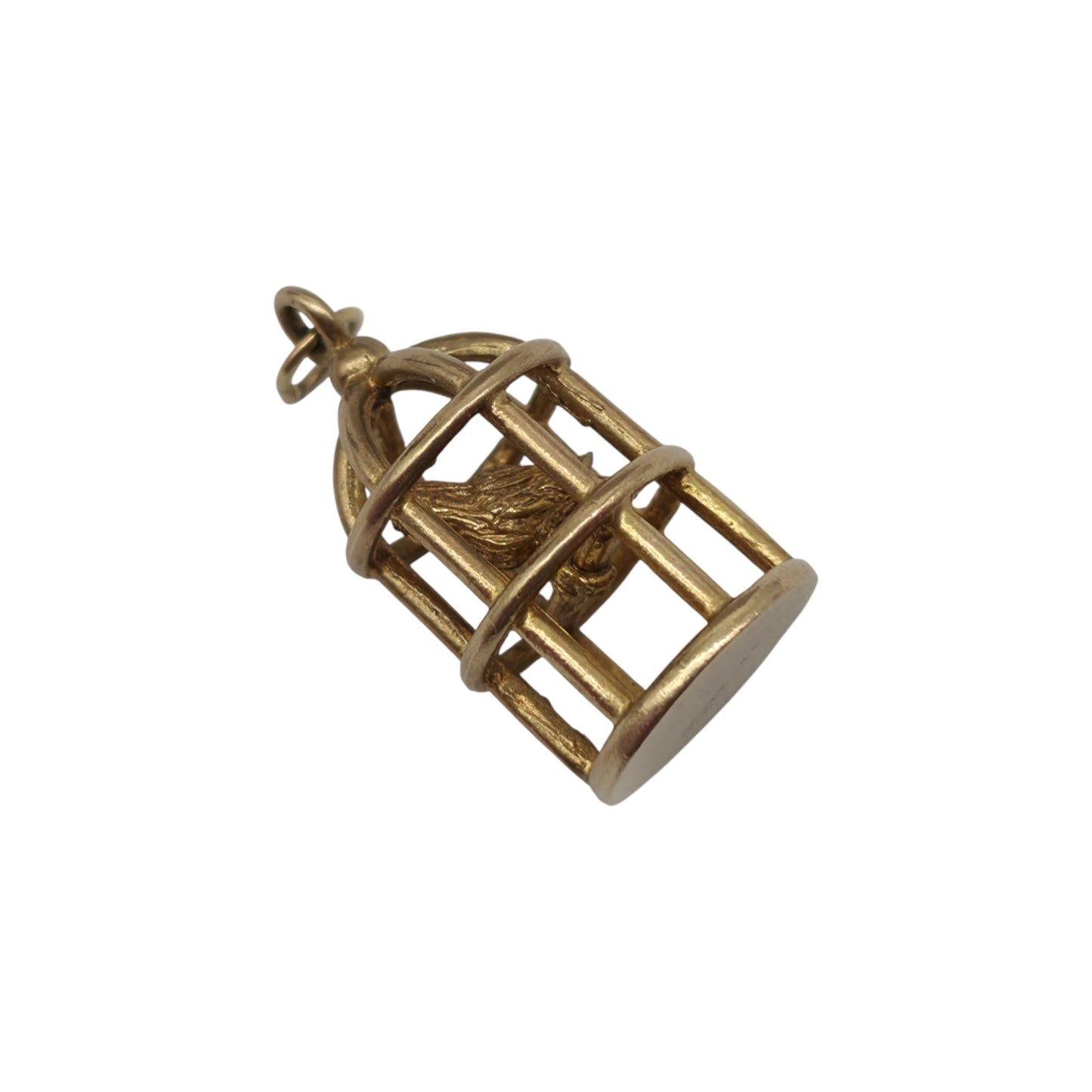 9ct 375 Yellow Gold Parrot In Cage Charm 1967 L 1.9 cm 3.8 g.