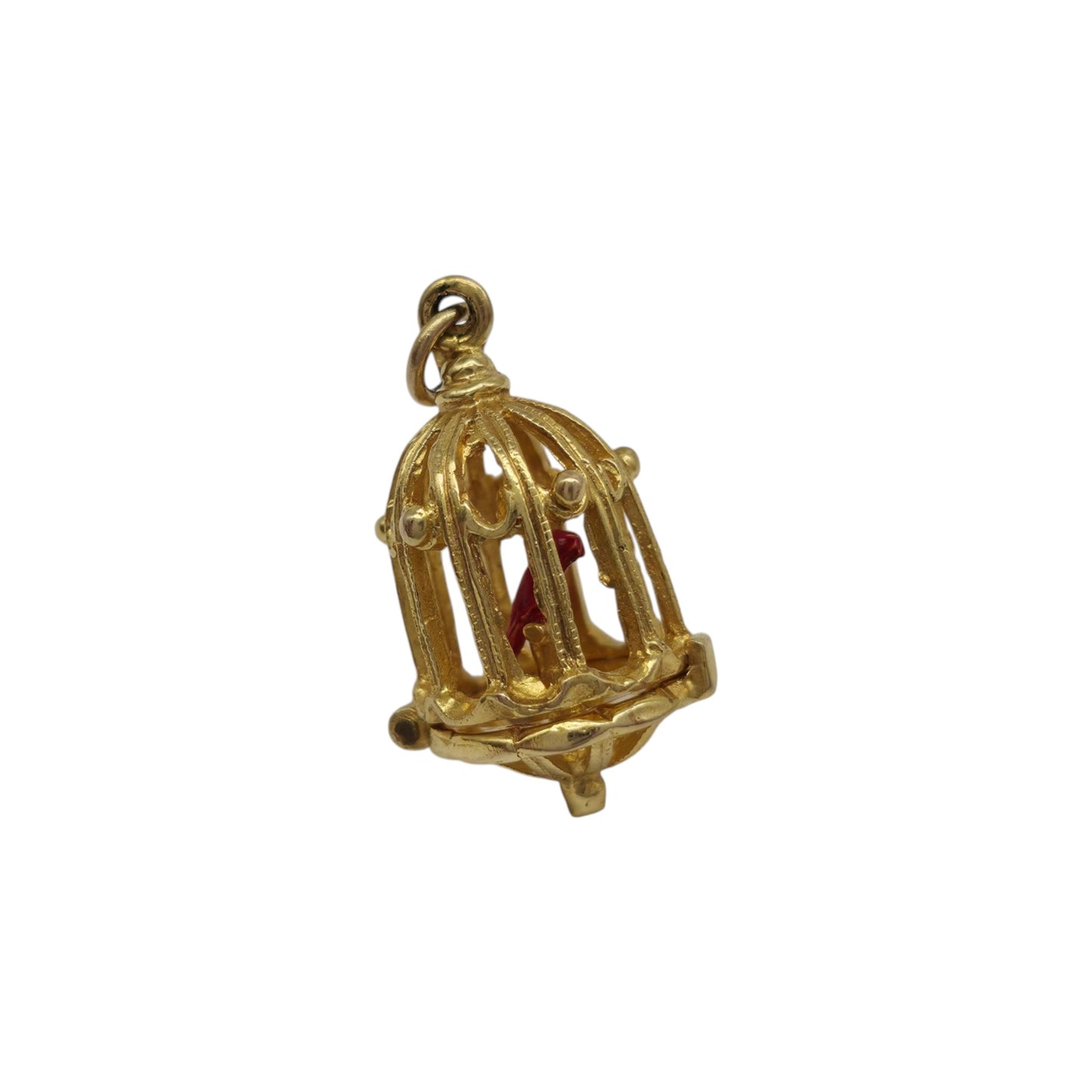 9ct 375 Yellow Gold & Enamel Parrot In A Cage Opening Charm 1965 L 1.9 cm 3.4 g.