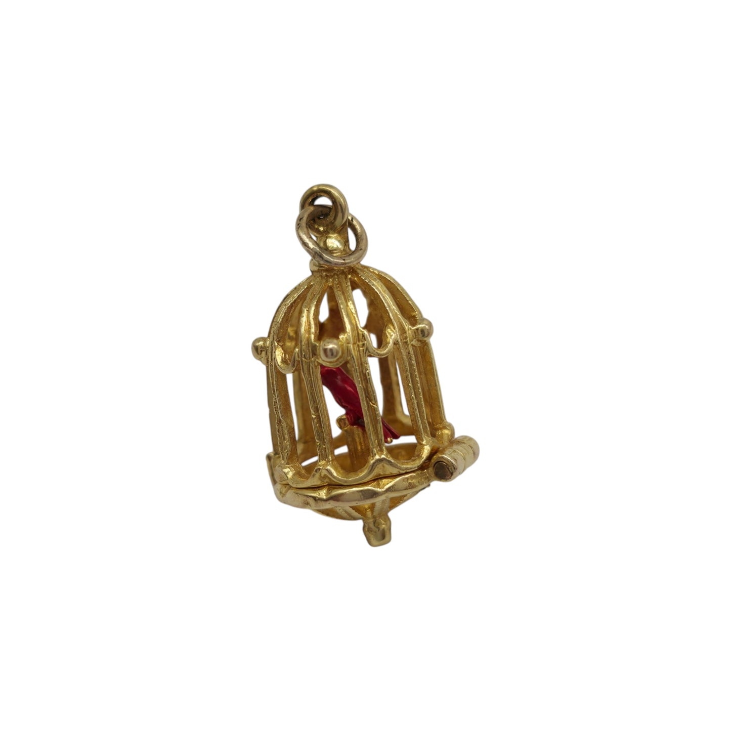9ct 375 Yellow Gold & Enamel Parrot In A Cage Opening Charm 1965 L 1.9 cm 3.4 g.