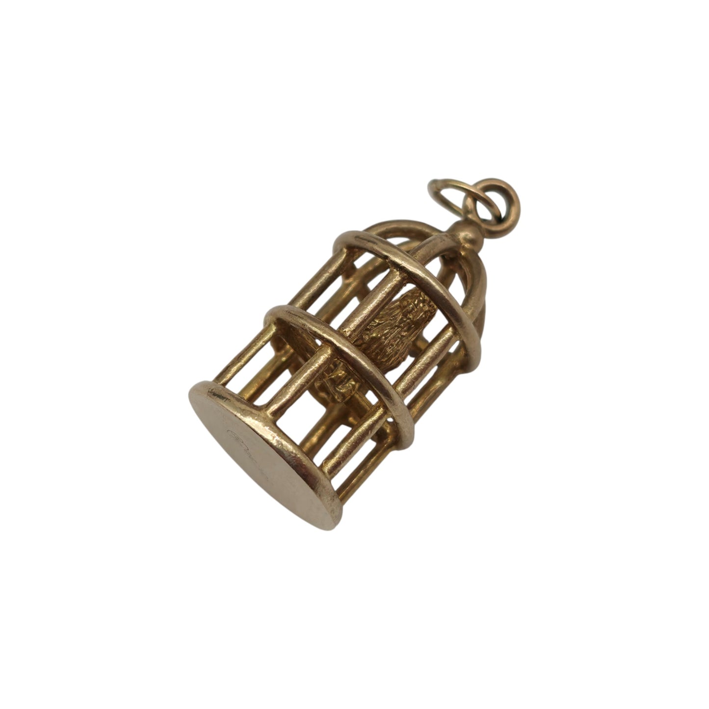 9ct 375 Yellow Gold Parrot In Cage Charm 1967 L 1.9 cm 3.8 g.