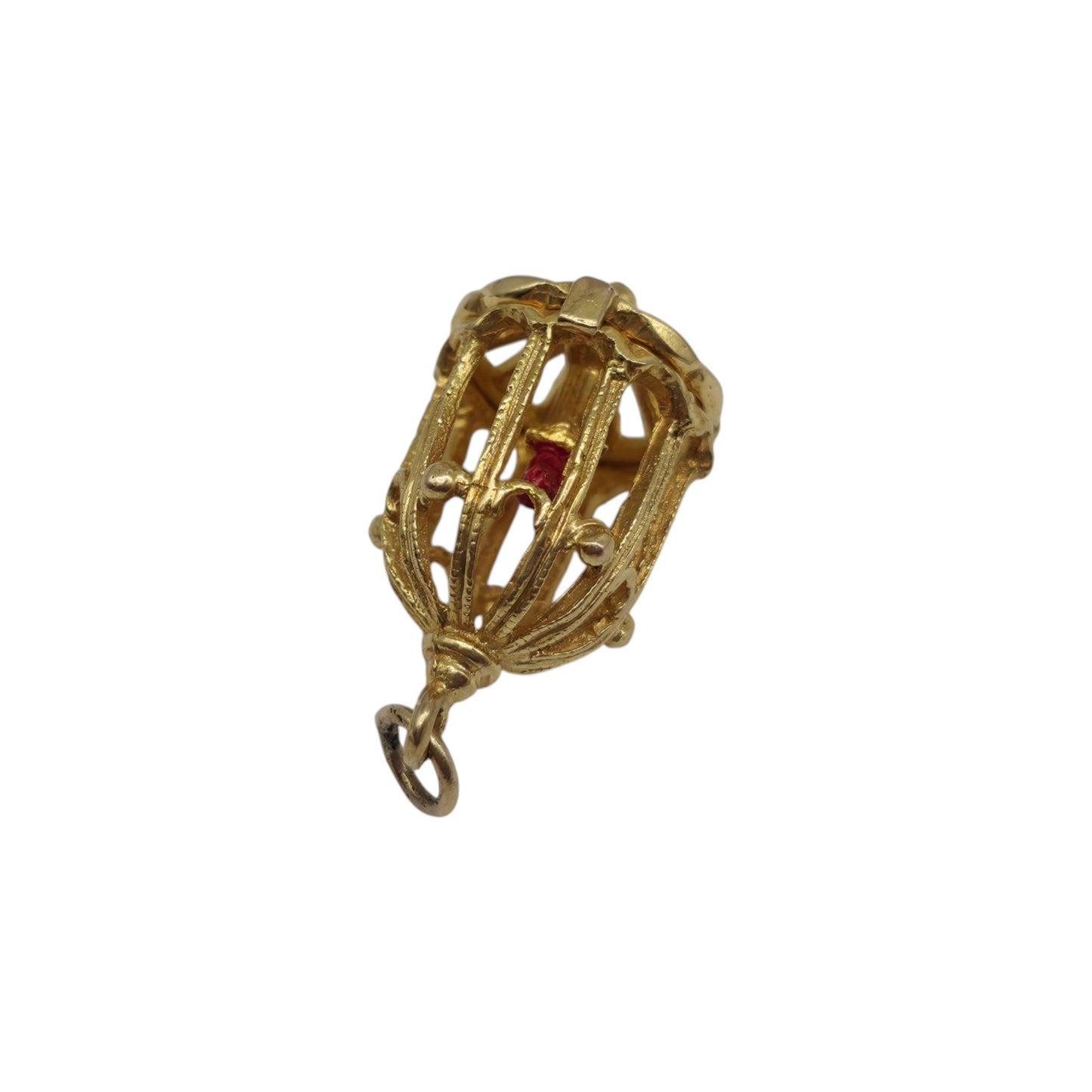 9ct 375 Yellow Gold & Enamel Parrot In A Cage Opening Charm 1965 L 1.9 cm 3.4 g.