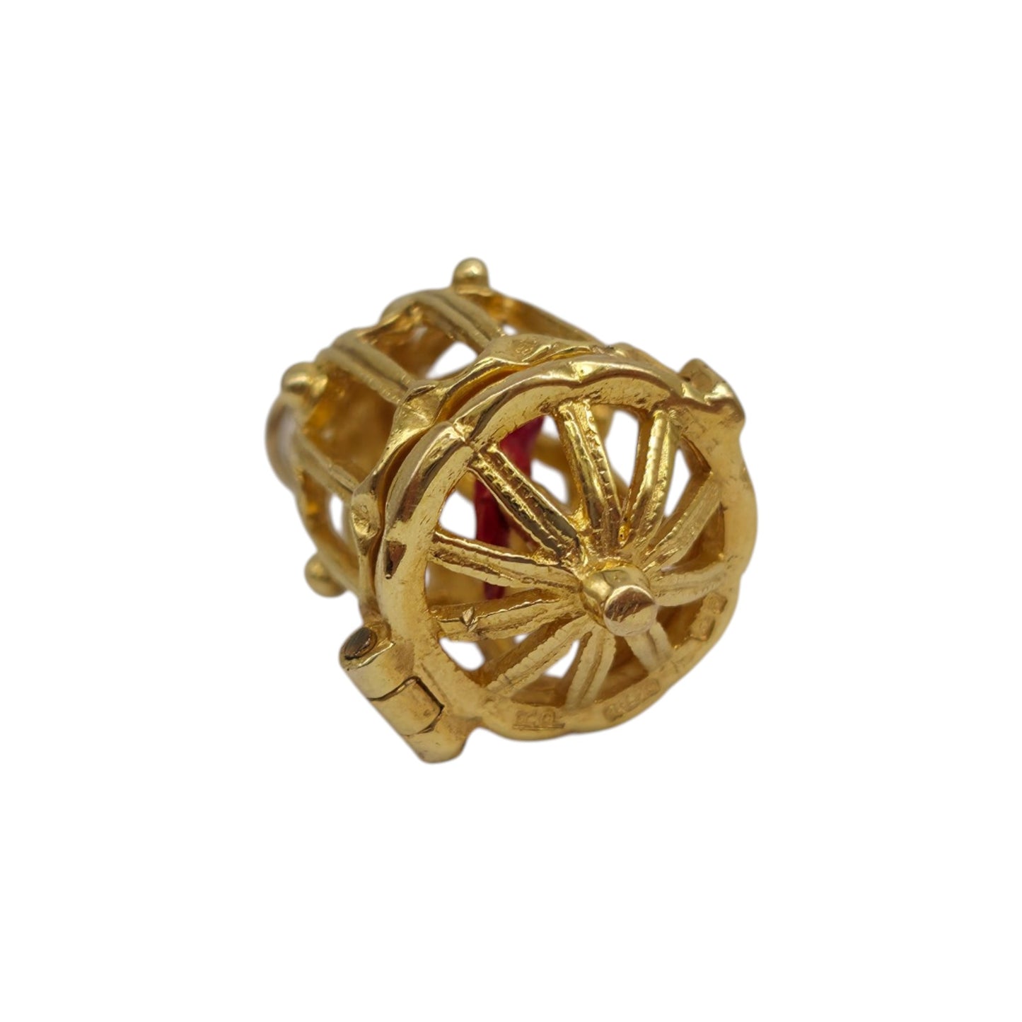 9ct 375 Yellow Gold & Enamel Parrot In A Cage Opening Charm 1965 L 1.9 cm 3.4 g.