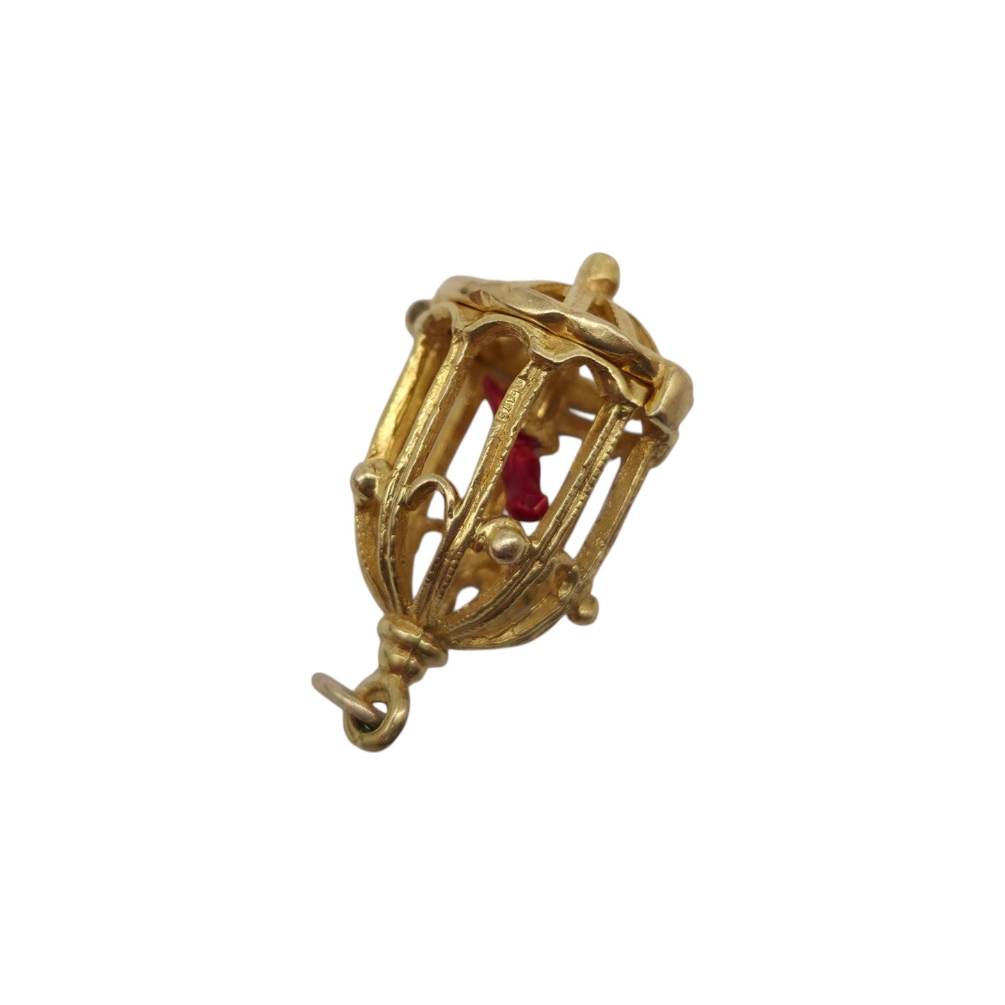 9ct 375 Yellow Gold & Enamel Parrot In A Cage Opening Charm 1965 L 1.9 cm 3.4 g.