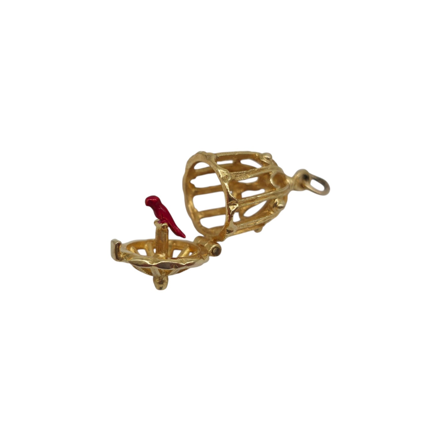 9ct 375 Yellow Gold & Enamel Parrot In A Cage Opening Charm 1965 L 1.9 cm 3.4 g.